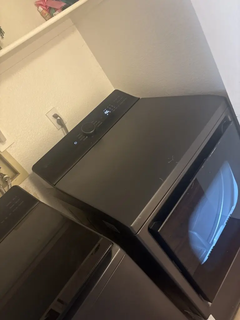 Washer and dryer pair in a laundry room