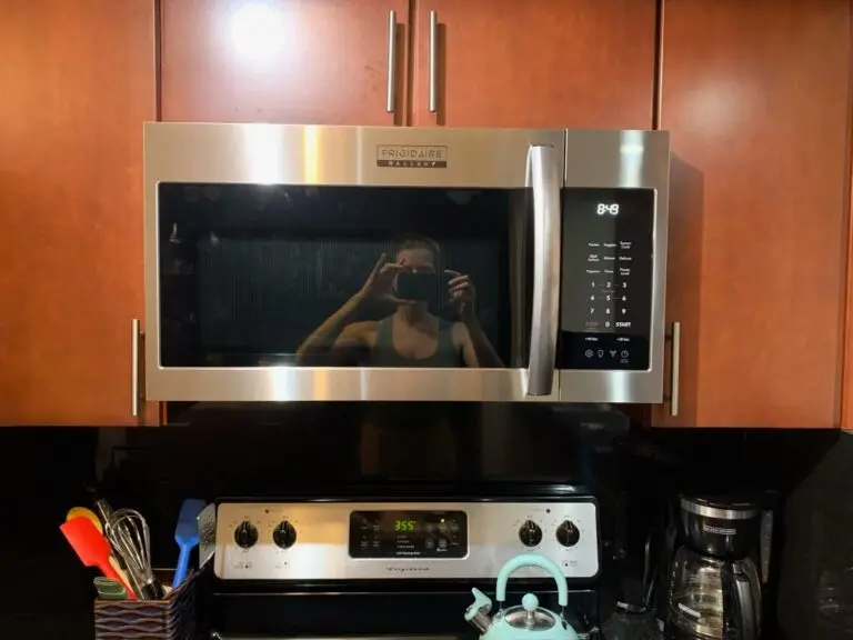 Over-the-range microwave above a gas range in a home kitchen